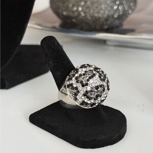 Silver-Tone Leopard Pavé Dome Ring